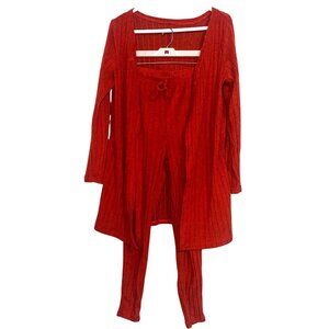 Shein Womens 3-Piece Ribbed Knit Cardigan Set In Red Size L Comfortable